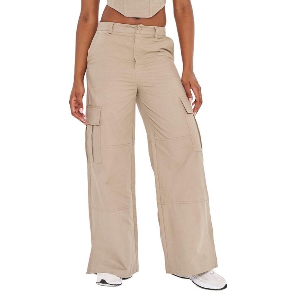 Extro&Vert Womens  Cargo Pocket Panel Trouser, Tan